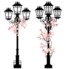 spring streetlights among flowers set