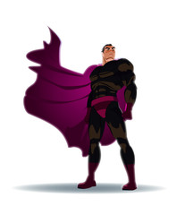 Superhero looks into the distance. Vector Illustration
