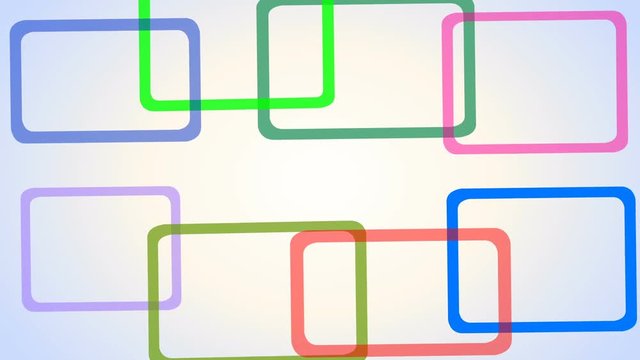 Colorful geometrical  animated presentation background on a white canvas seamless loop. Round cornered rectangles randomly flying