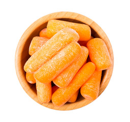 Carrots in a bowl, the top view on