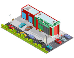 Car Wash Isometric Composition