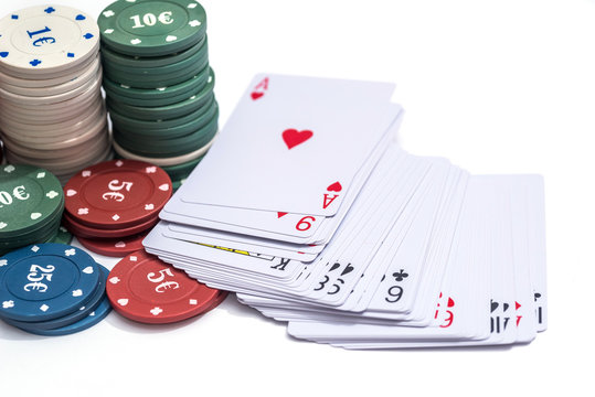 play card and poker chips isolated