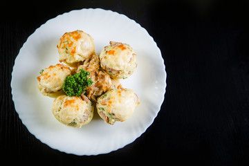 basket of potato with filling, meal in a restaurant
