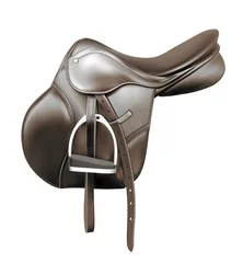 Rolgordijnen Paardrijden leather equestrian saddle