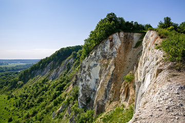 Chalky hills with vegetation in the middle of Russia.