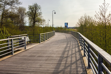 wooden path along Baltic sea coast at Tallinn. Estonia