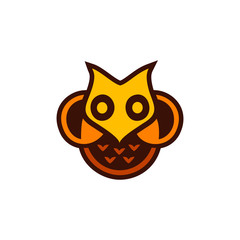 Isolated yellow and orange color owl vector logo. Designed bird logotype.