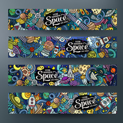 Cartoon cute doodles hand drawn space banners