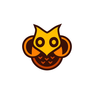 Isolated yellow and orange color owl vector logo. Designed bird logotype.