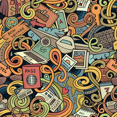 Fototapeta premium Cartoon doodles travel planning seamless pattern