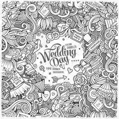 Cartoon cute doodles wedding frame