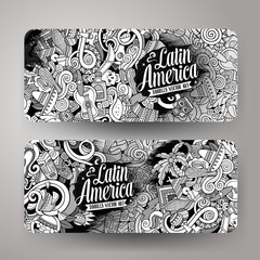 Cartoon hand-drawn doodles Latin American banners