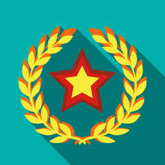 Star and ears of wheat icon in flat style on a turquoise background