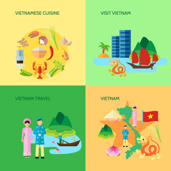 Vietnamese Culture 4 Flat Icons Square 