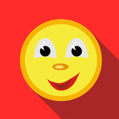 Smiling face icon in flat style on a red background