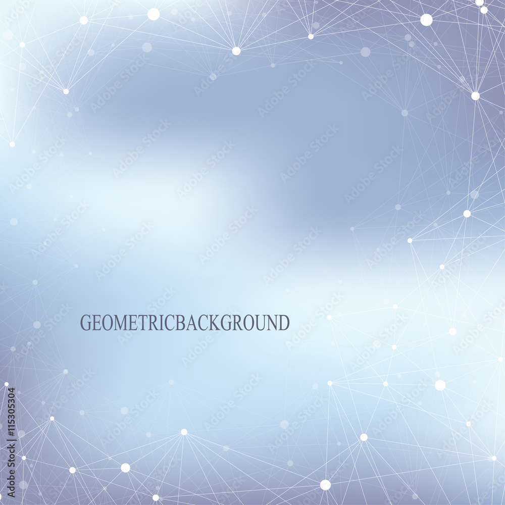 Poster Graphic background molecule and communication. Social network information. Connected line with dots. Big data composition. Perspective visualization. Vector illustration.