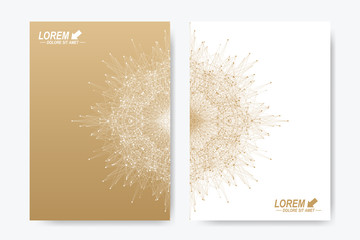 Modern vector template for brochure, Leaflet, flyer, cover, magazine or annual report A4 size. Business, science, medicine and technology design book layout. Abstract presentation with golden mandala.