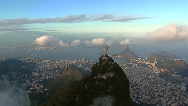 Aerial view of Christ and Botafogo Bay, Rio de Janeiro, Brazil