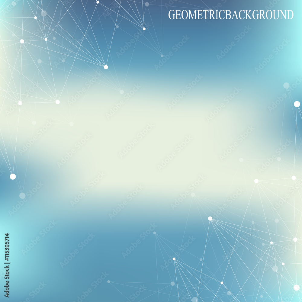 Poster Geometric abstract background with connected line and dots. Big data composition. Molecule and communication. Graphic background for your design and text. Vector illustration.
