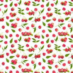 Seamless pattern background with fresh raspberry and leaves