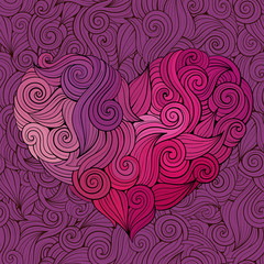 Hand drawn curled graphics vector heart background