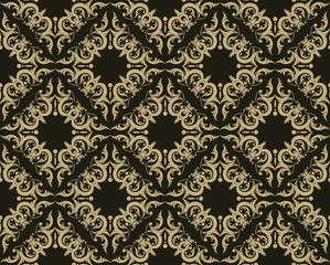 Vintage Abstract geometric floral classic pattern ornament. Vector background for cards, web, fabric, textures, wallpapers, tile, mosaic. Gold and black color