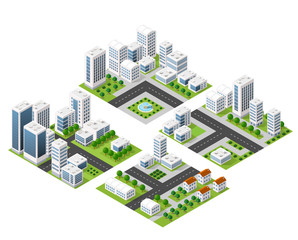  3D  kit metropolis of skyscrapers, houses, gardens and streets in a three-dimensional isometric view