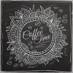 Coffee time decorative border. Background Chalkboard.