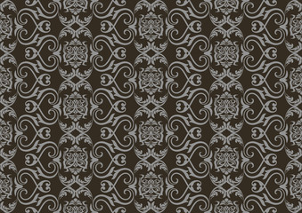 Vintage Damask floral classic pattern ornament. Vector background for cards, web, fabric, textures, wallpapers, tile, mosaic. Dark Gray color