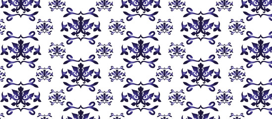 Vintage abstract floral classic pattern ornament. Vector background for cards, web, fabric, textures, wallpapers, tile, mosaic. Royal blue color