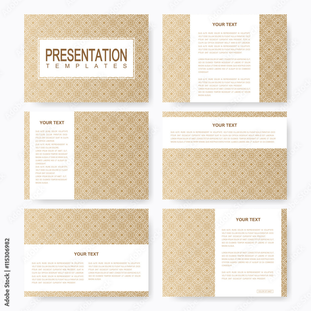 Aufkleber golden set of vector templates for multipurpose presentation slides. brochure, leaflet, flyer, cover
