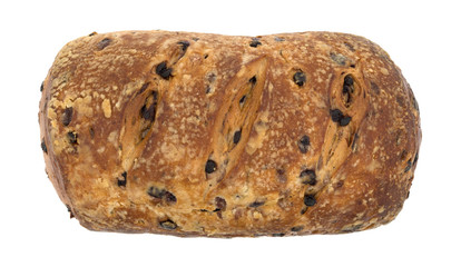 Blueberry streusel bread loaf on a white background top view.