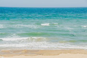 The Black Sea shore, seaside and beach with gold sands, blue water