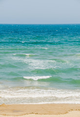 The Black Sea shore, seaside and beach with gold sands, blue water