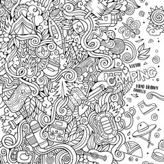 Cartoon hand-drawn doodles camp illustration
