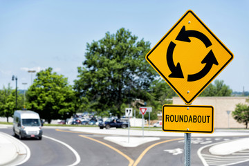 Roundabout Traffic Sign For Intersection Horizontal With Copy Space