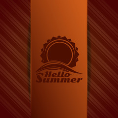 Hello Summer logo. Sun over sea waves. Sunrise over the sea. Vector illustration