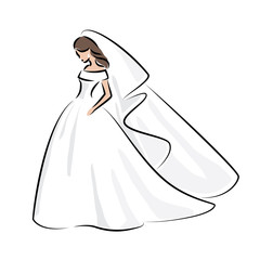 Abstract outline color illustration of a young elegant bride in