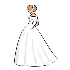 Color sketch of an elegant bride in white wedding dress. Abstrac