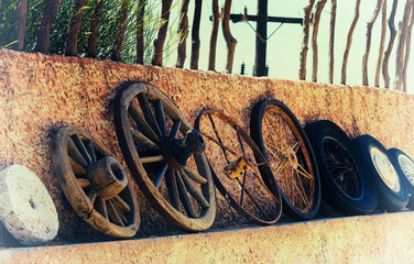Horizontal vintage history of wheels film scan background backdr