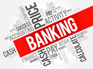 Banking word cloud collage, business concept background