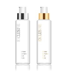 Two transparent cosmetic bottles