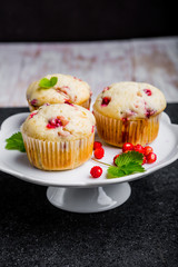 Homemade strawberry muffins in paper cupcake holder