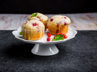 Homemade strawberry muffins in paper cupcake holder