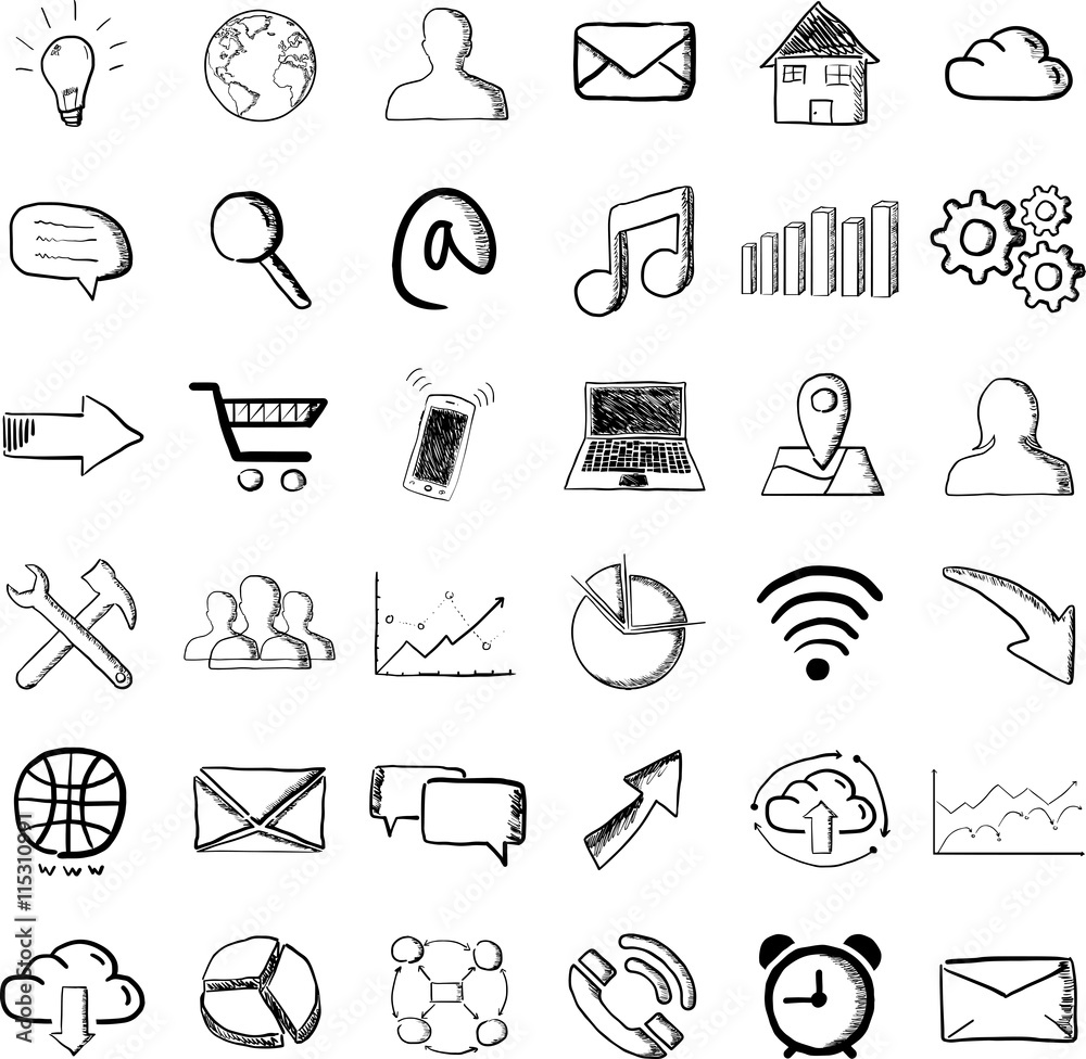 Wall mural hand drawn web and multimedia icons collection