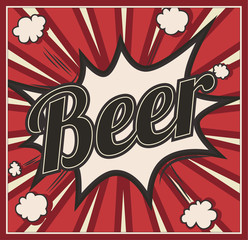 Retro style Beer signboard Background. Boom comic book explosion