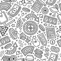 Fototapeta premium Cartoon hand-drawn casino, games seamless pattern