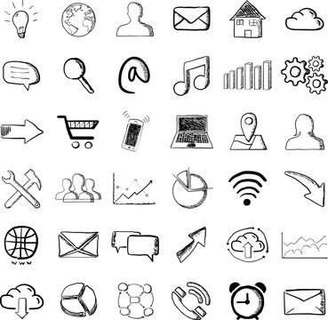 Hand drawn web and multimedia icons collection