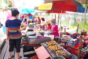 Blurred abstract background of Floating Market in Thailand