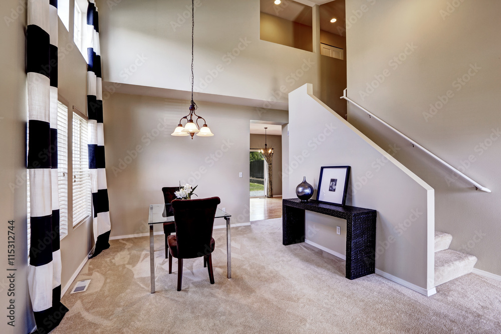 Wall mural Open floor plan dining room with carpet floor